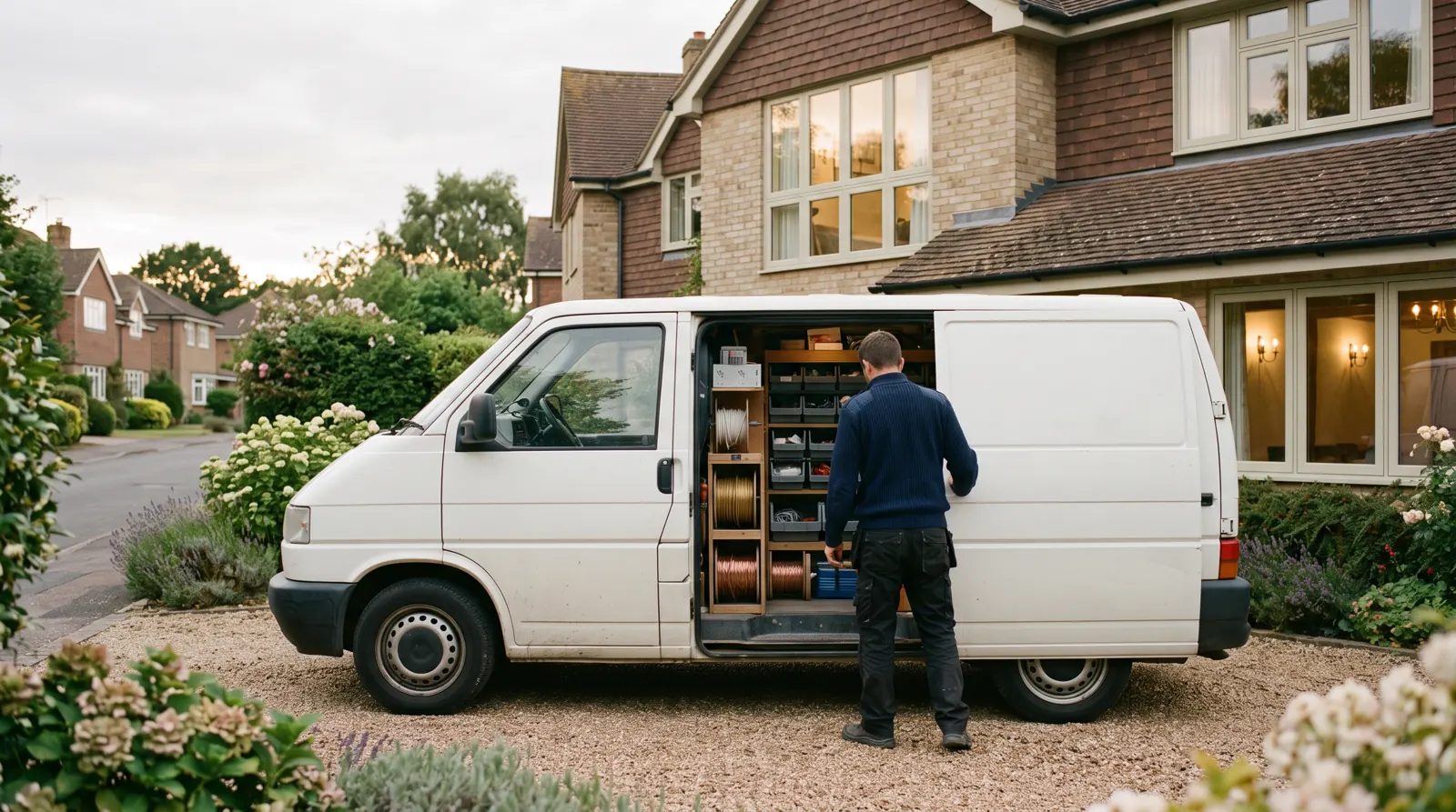 Electrician arriving at a home in Hempstead